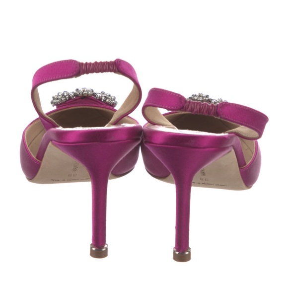 MANOLO BLAHNIK HANGISI SLINGBACKS sz 38 Dark Fuchsia Auth. Dustbags Included! - Picture 3 of 15